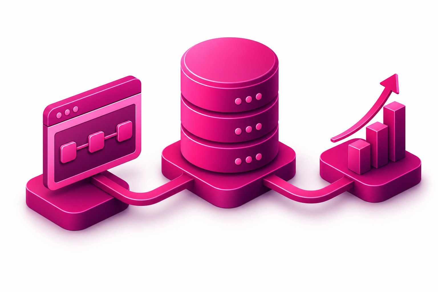 Connected magenta CRM database, automation workflow and analytics representing Marmalade MarTech