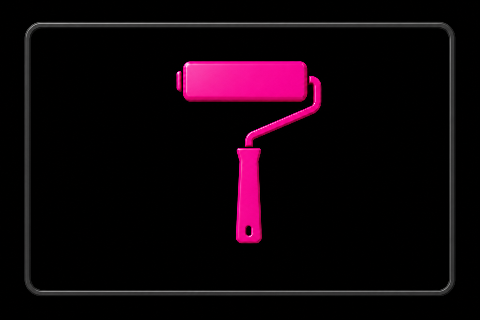Magenta 3D paint roller in a charcoal frame on black