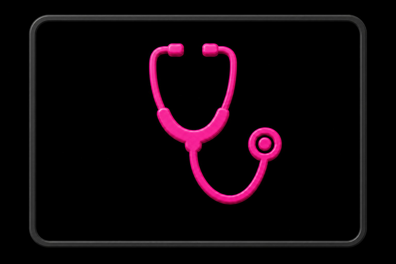 Magenta stethoscope with subtle 3D depth in a charcoal frame on black