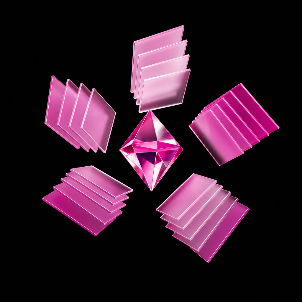 Coordinated pink geometric tiles around a diamond representing a consistent trusted brand