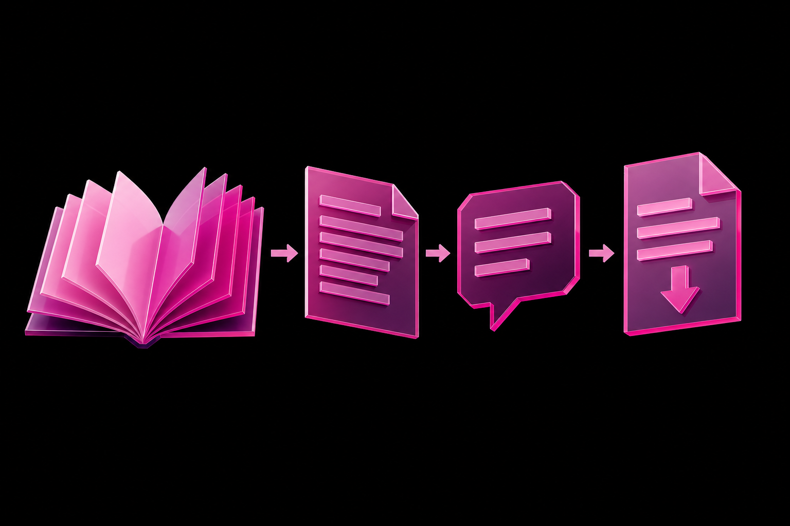 Pink geometric book transforming into documents and useful learning resources
