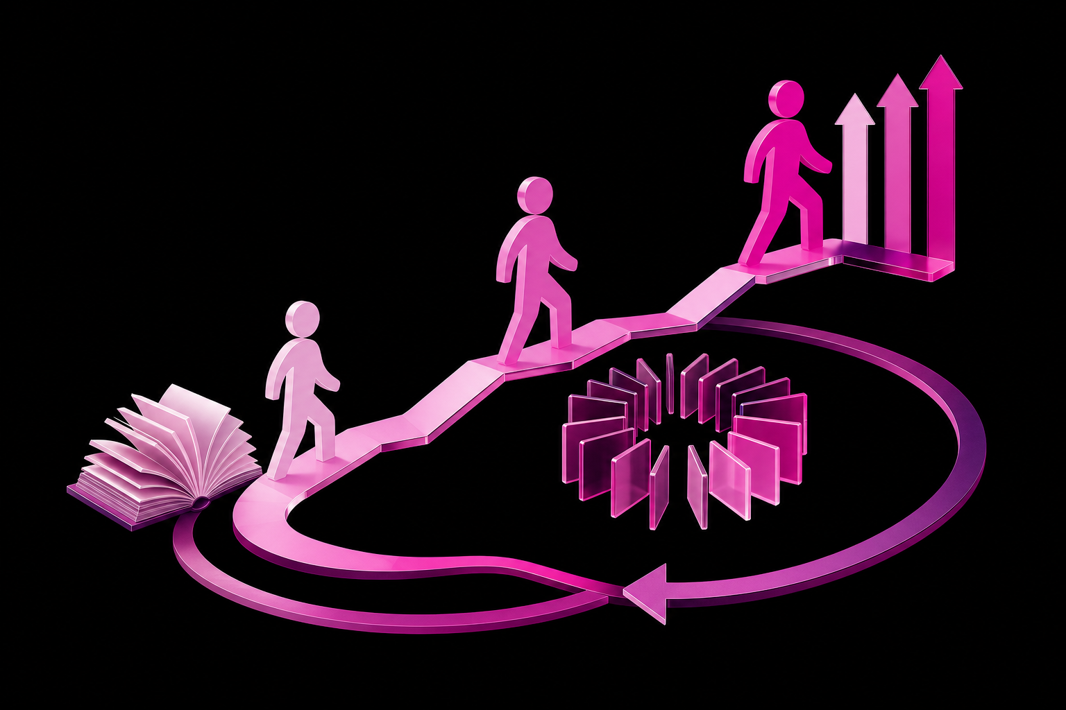Connected pink geometric learners on a rising pathway